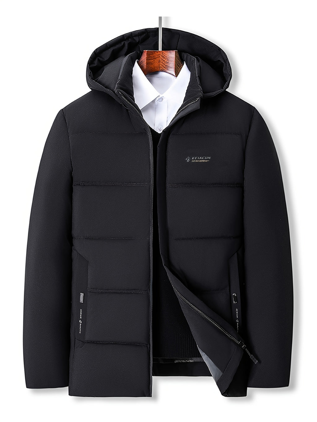 Manteau matelassé long pour homme, capuche amovible