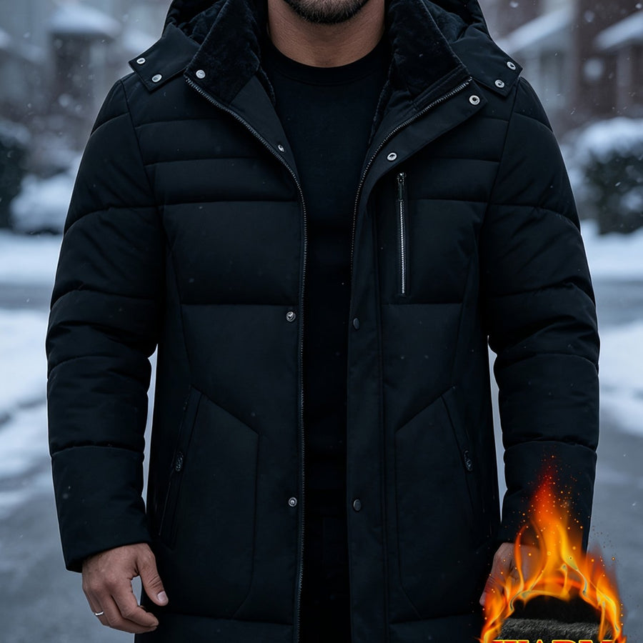 Manteau matelassé, coupe-vent, à capuche, bleu, coloris noir, détail