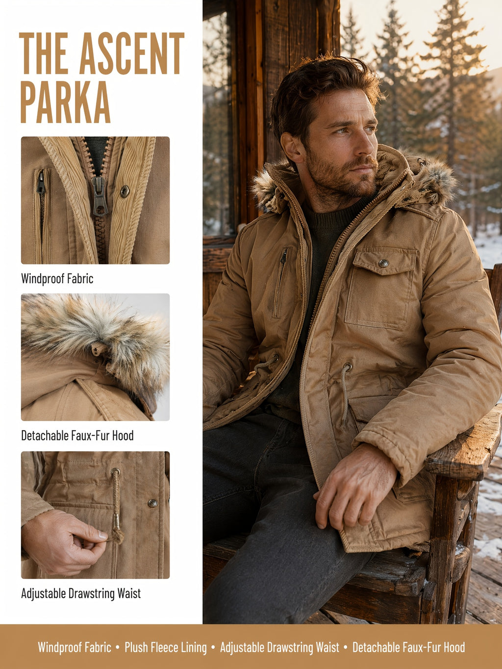 Veste pour homme, à capuche, kaki