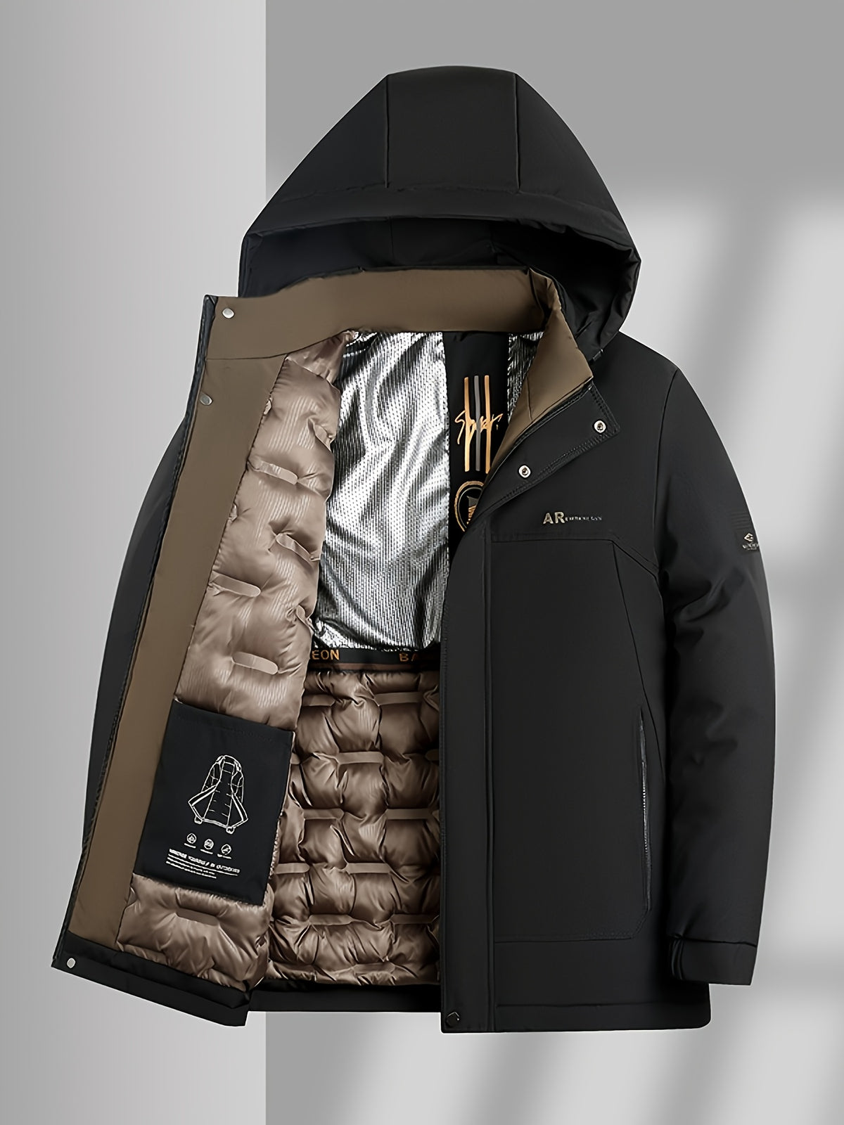 Manteau matelassé long pour homme, coupe-vent, à capuche
