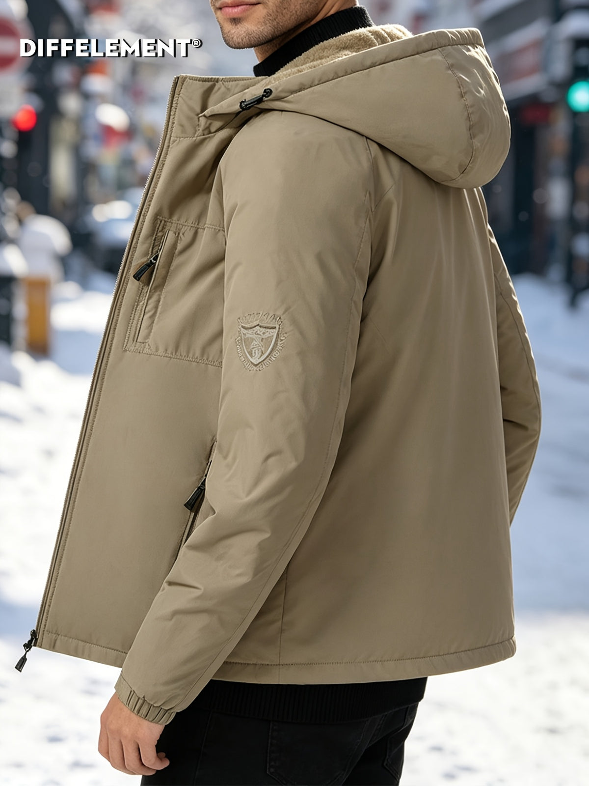 Veste pour homme, coupe-vent, à capuche, vert fougère