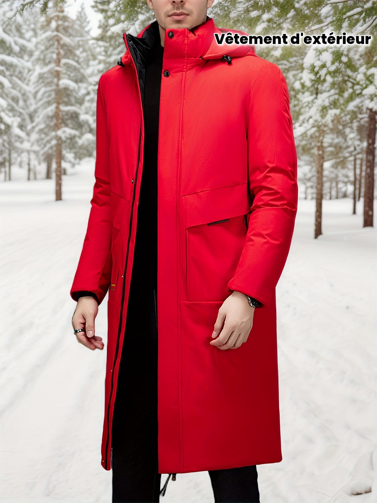 Manteau pour homme, à capuche, rouge