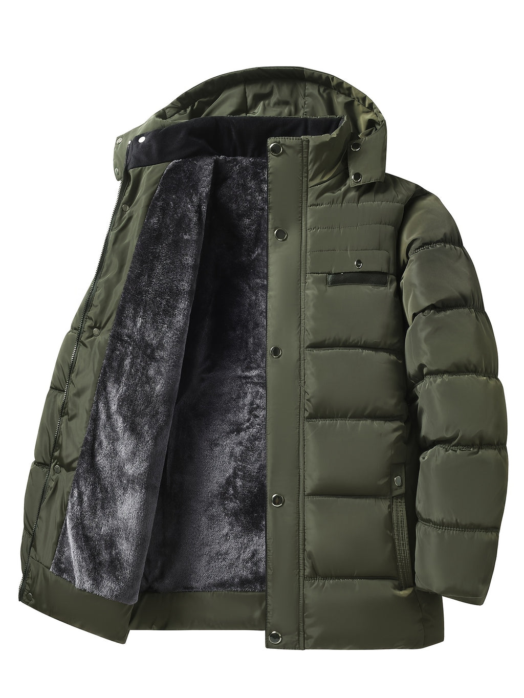Parka matelassée pour homme, coupe-vent, à capuche, vert militaire