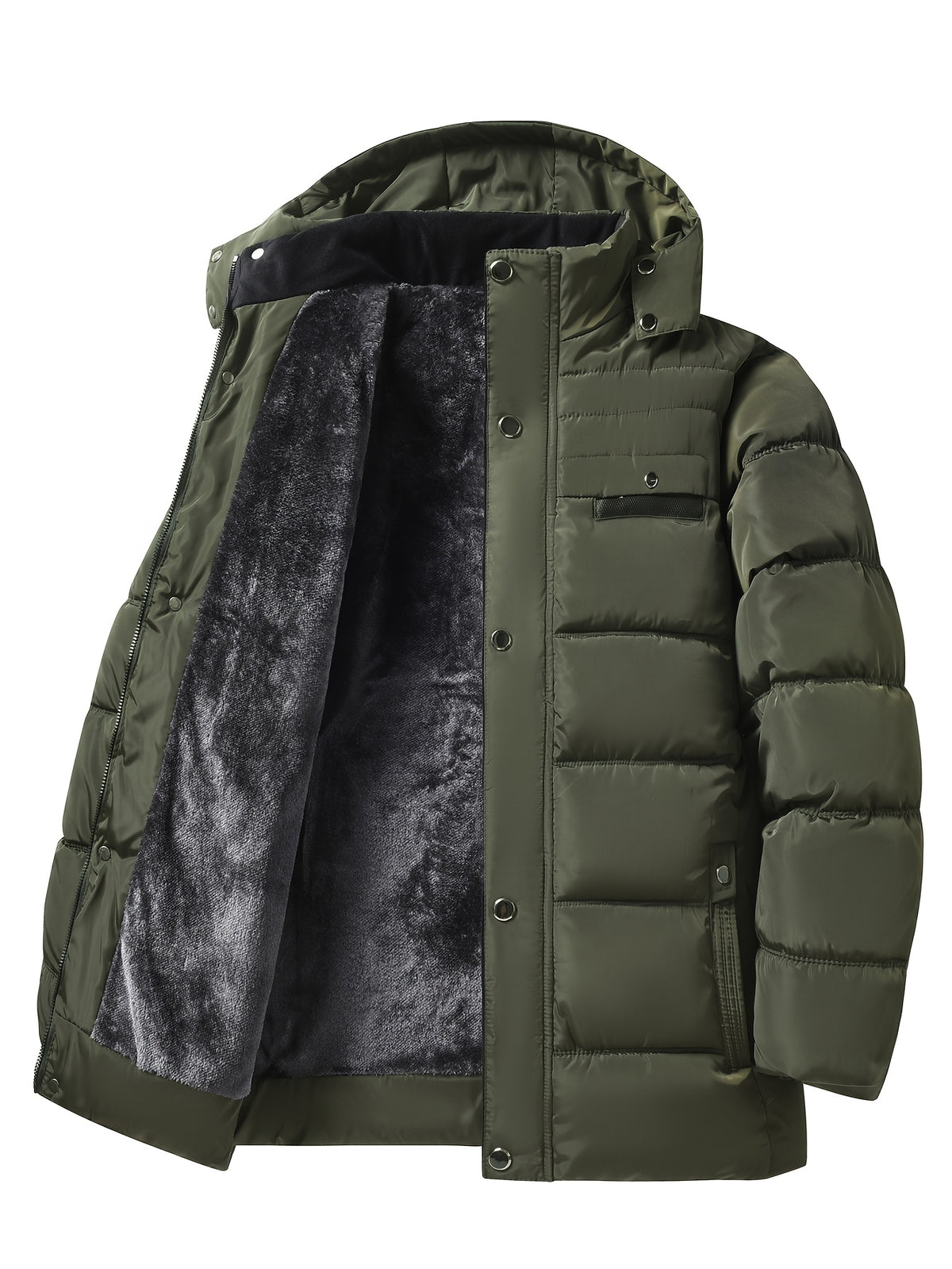 Parka matelassée pour homme, coupe-vent, à capuche, vert militaire