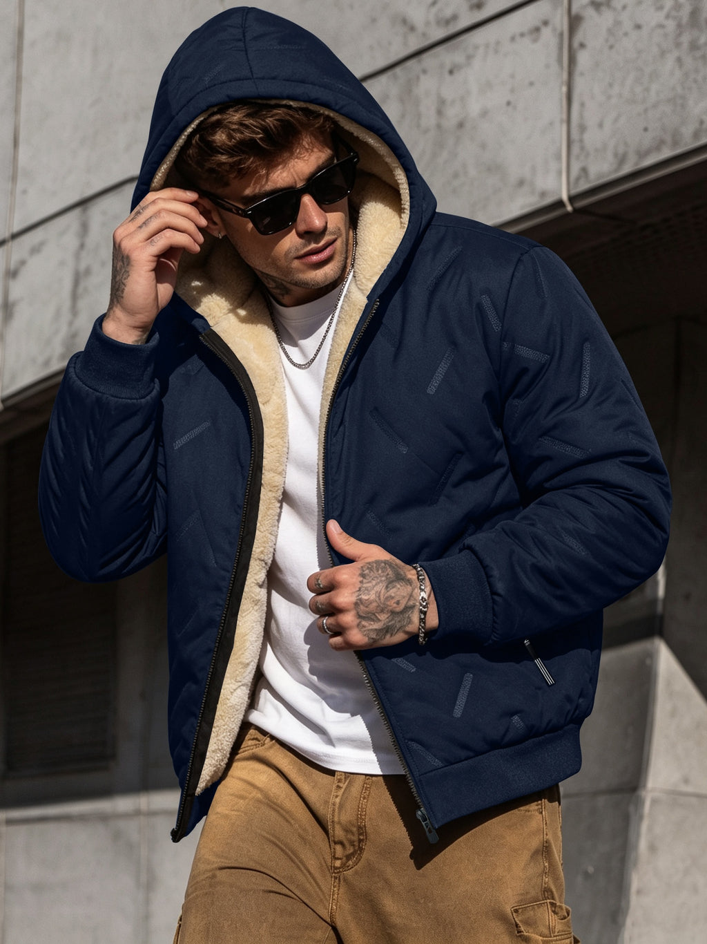 Veste matelassée pour homme, coupe-vent, à capuche, café