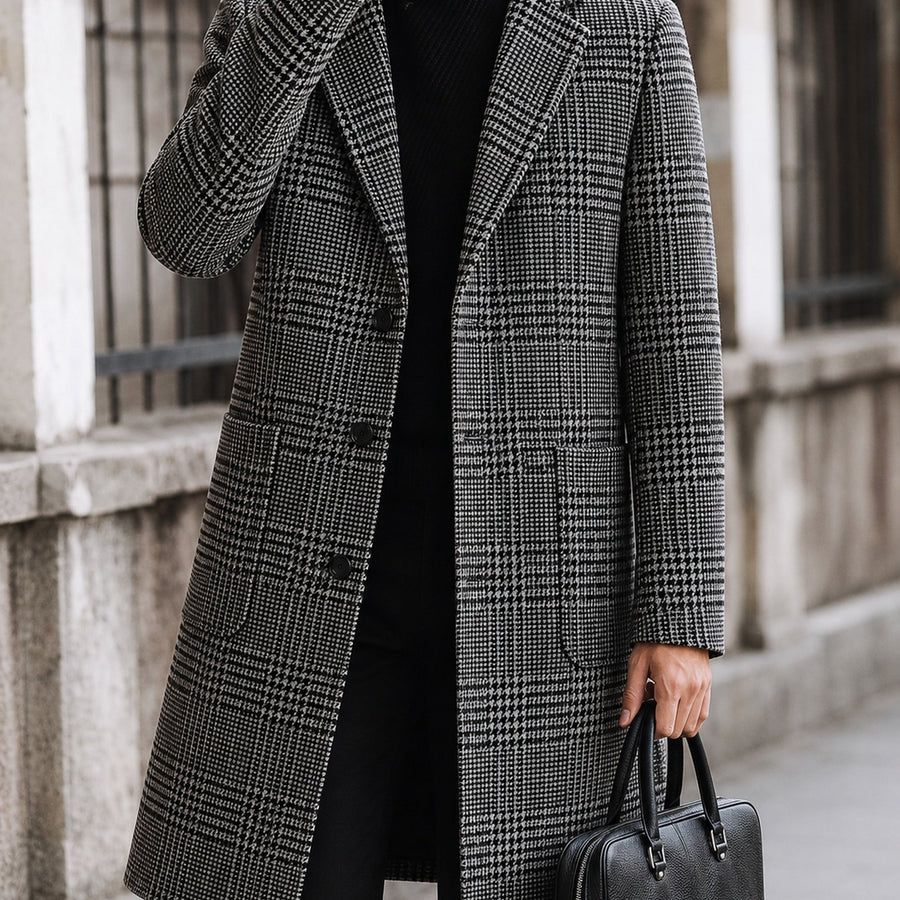 Manteau, à carreaux, à revers, pied de poule, coloris pied de poule, détail
