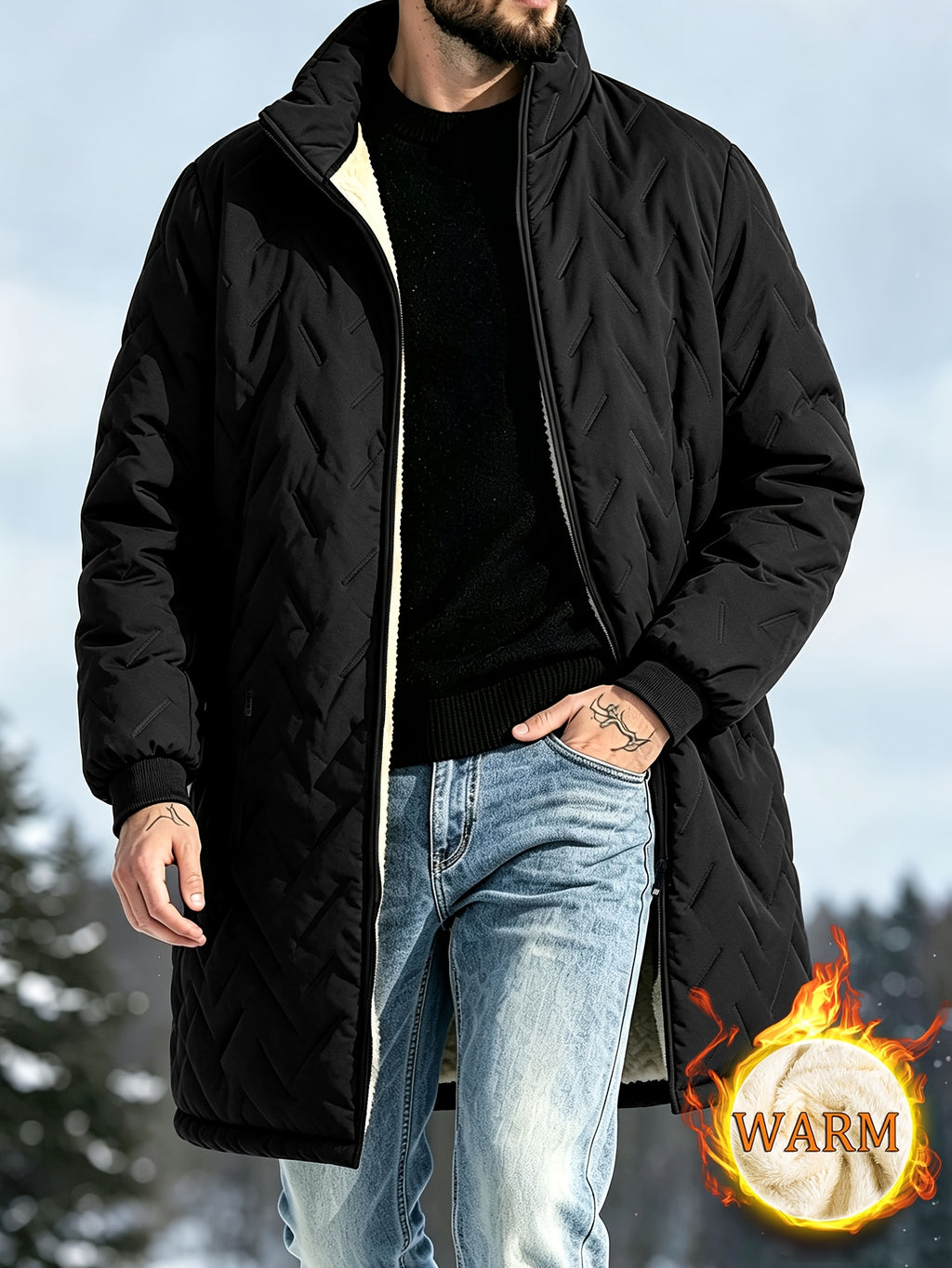 Veste long pour homme, imperméable, à col montant
