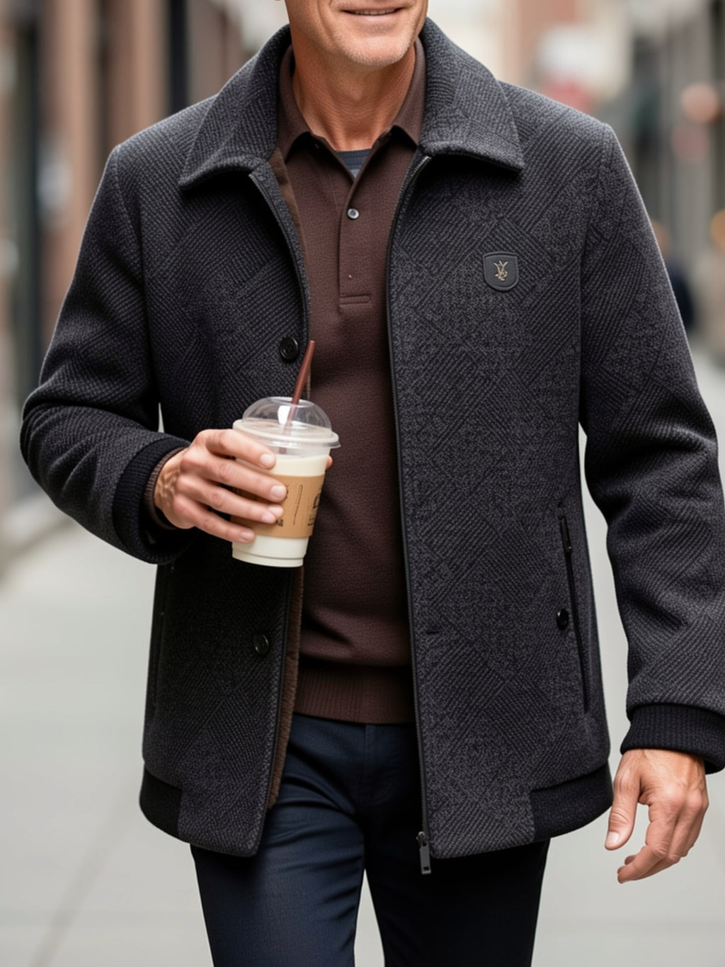 Veste long pour homme, tweed, à revers
