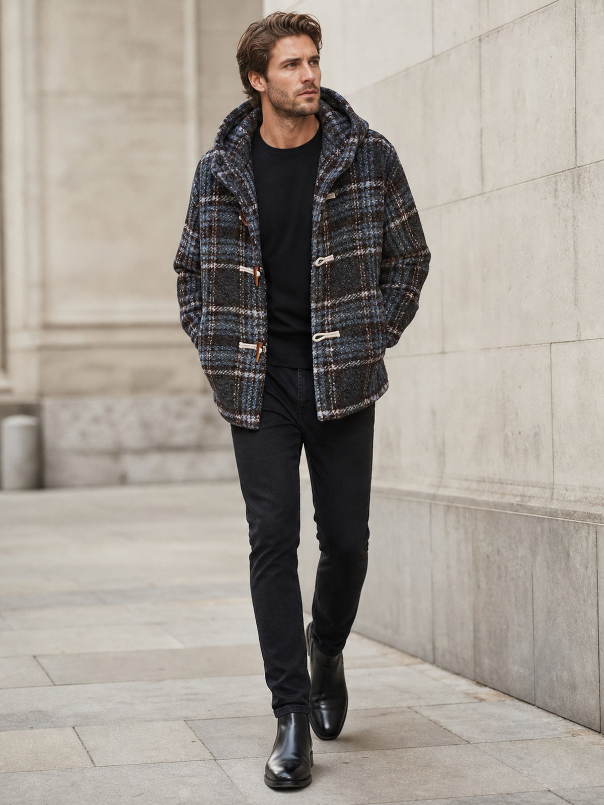 Veste pour homme, coupe-vent, à capuche, café