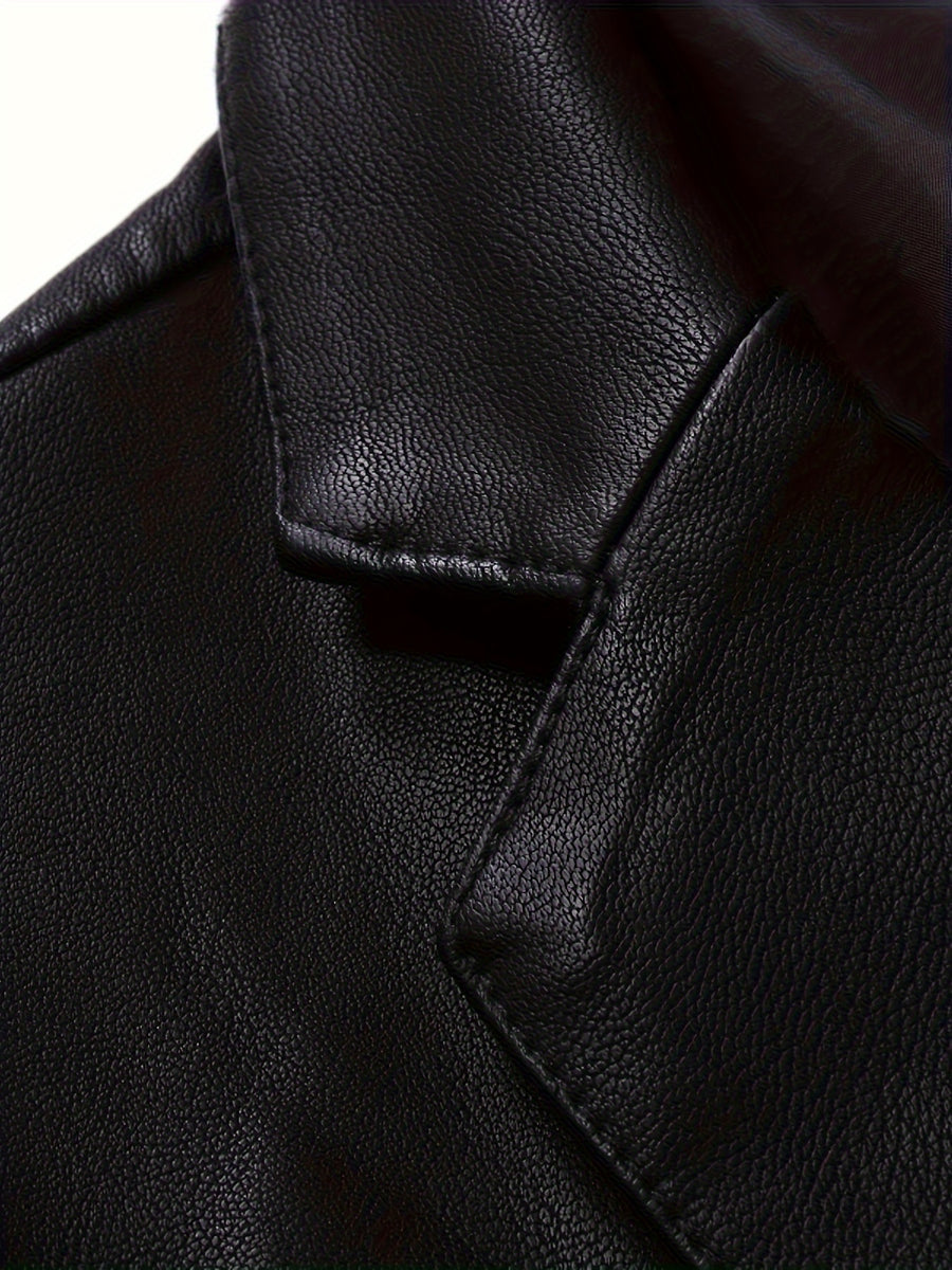 Veste en cuir PU, à revers, boutonnage, détail du vêtement