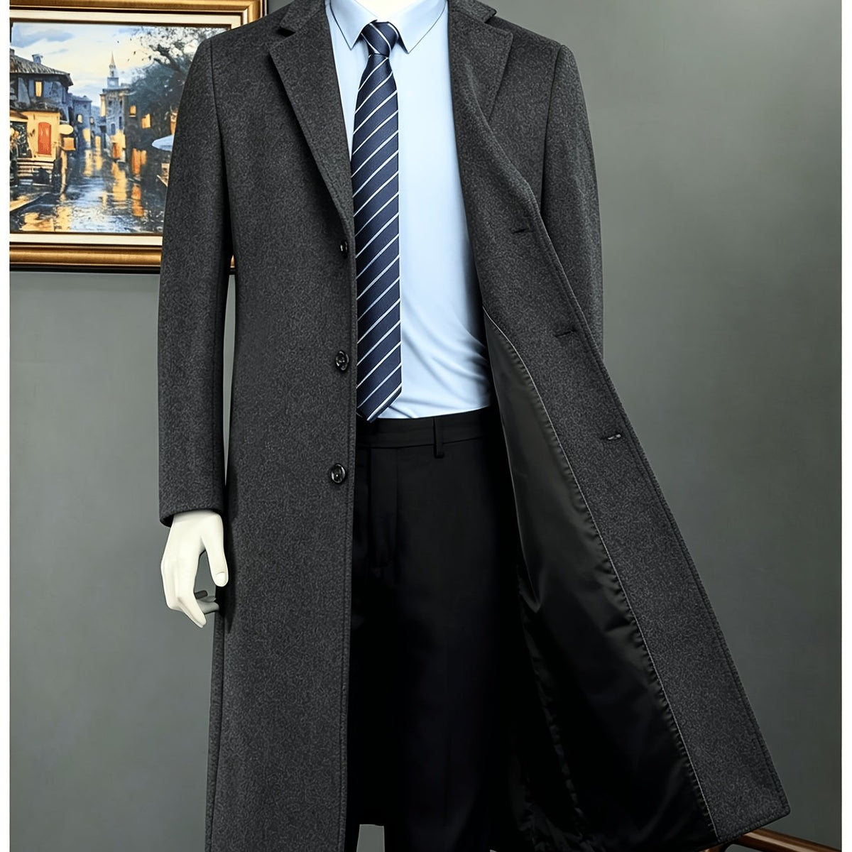 Veste, à revers, gris profond, coloris gris profond, détail Image