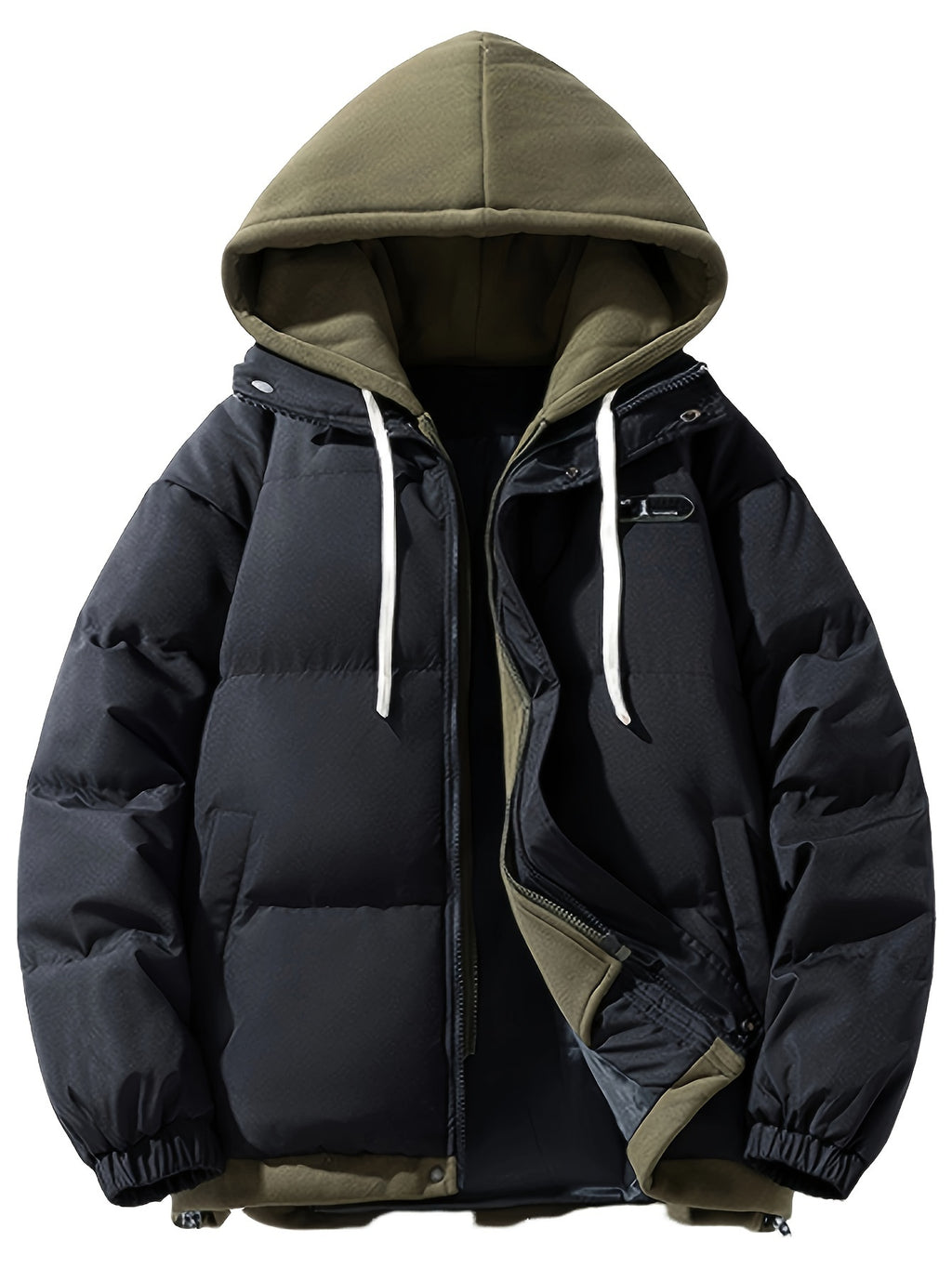 Manteau pour homme, à capuche, kaki foncé