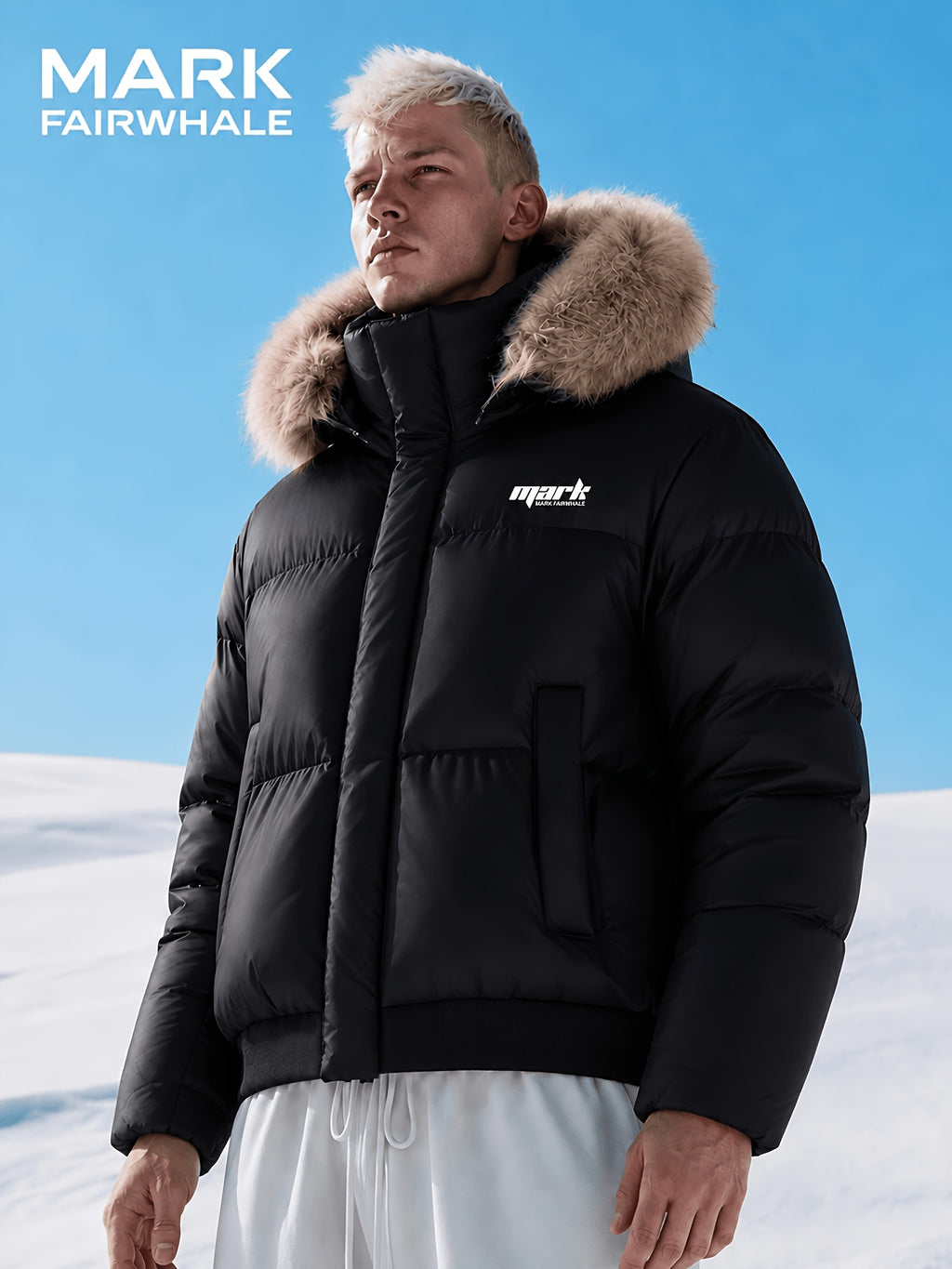 Blouson en fausse fourrure pour homme, à capuche
