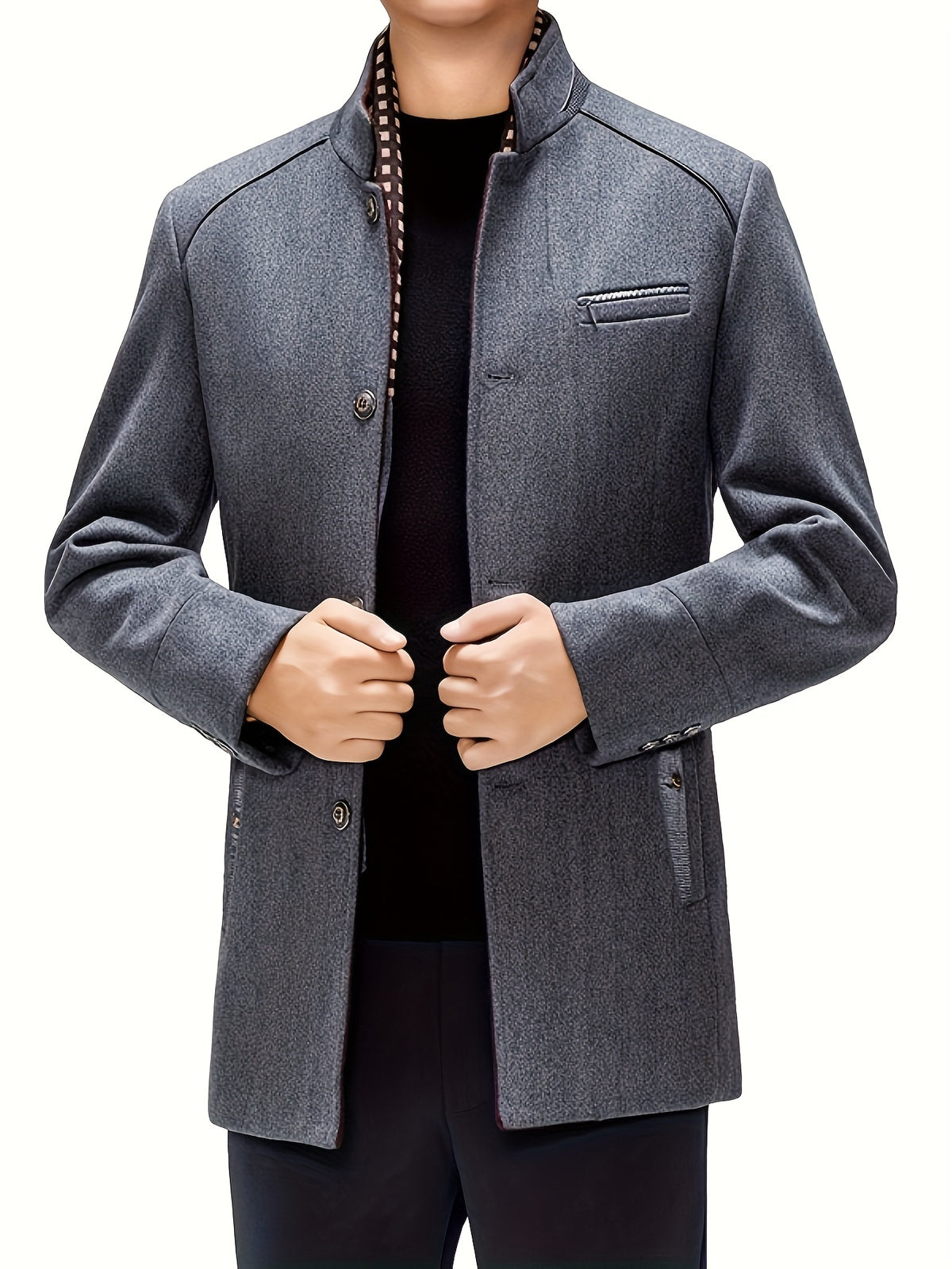 Manteau en tweed rembourré pour homme, 55 % laine, écharpe amovible