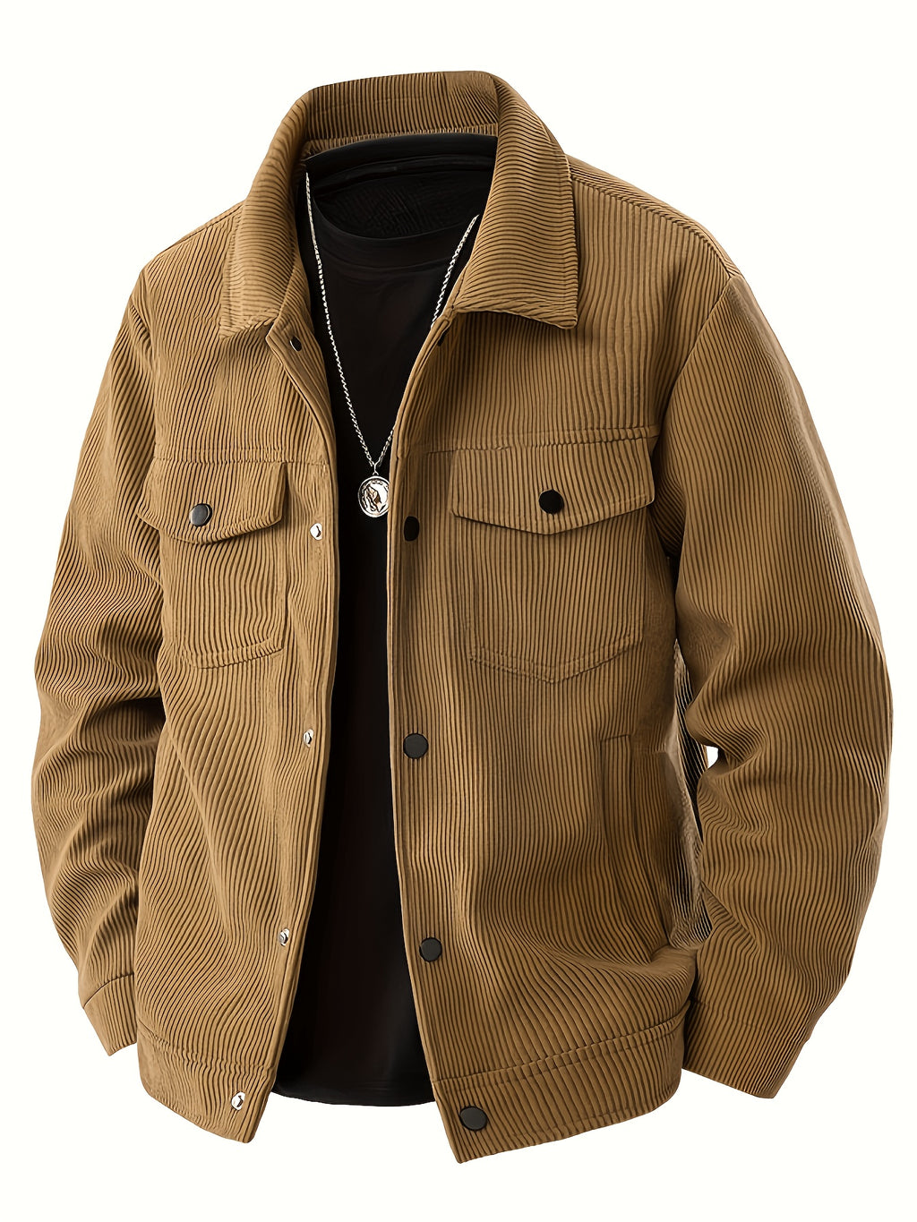 Veste, velours côtelé, à revers, noir, photo 14