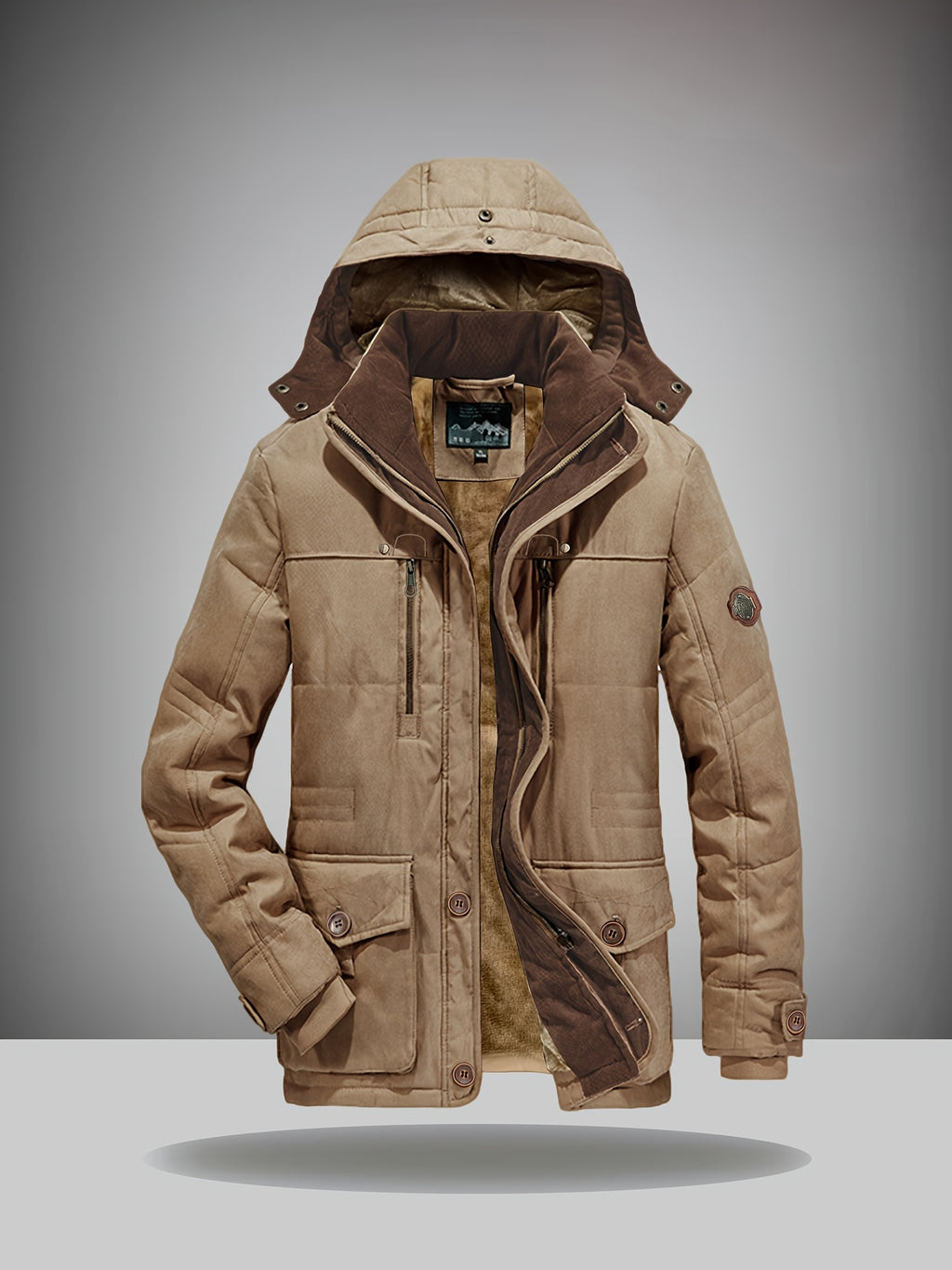 Veste pour homme, velours côtelé, à capuche, café