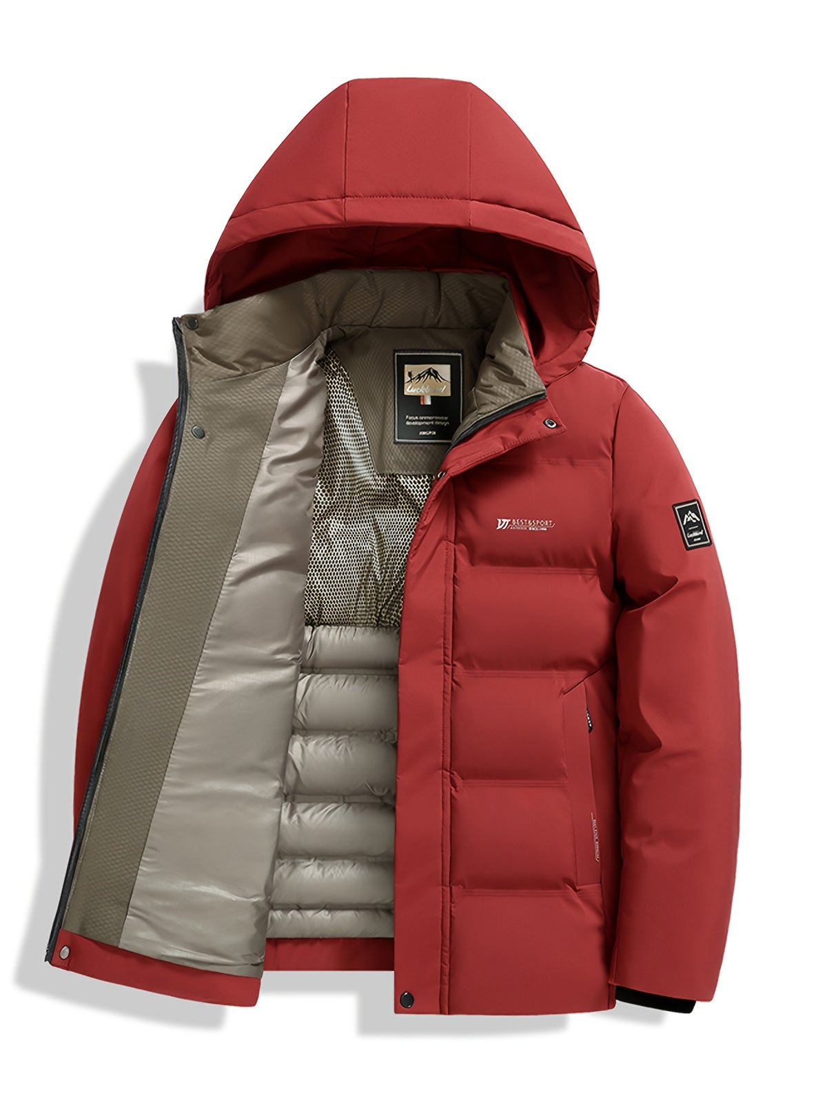 Veste pour homme, capuche amovible, rouge