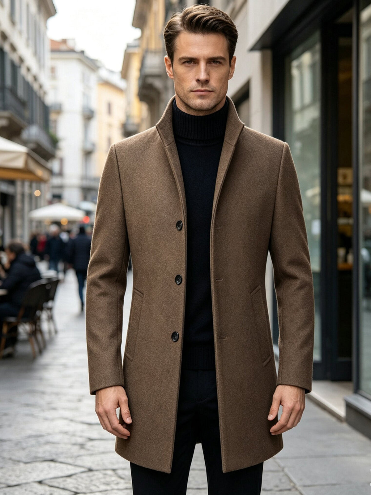 Manteau coupe-vent pour homme, 40 % laine, col montant