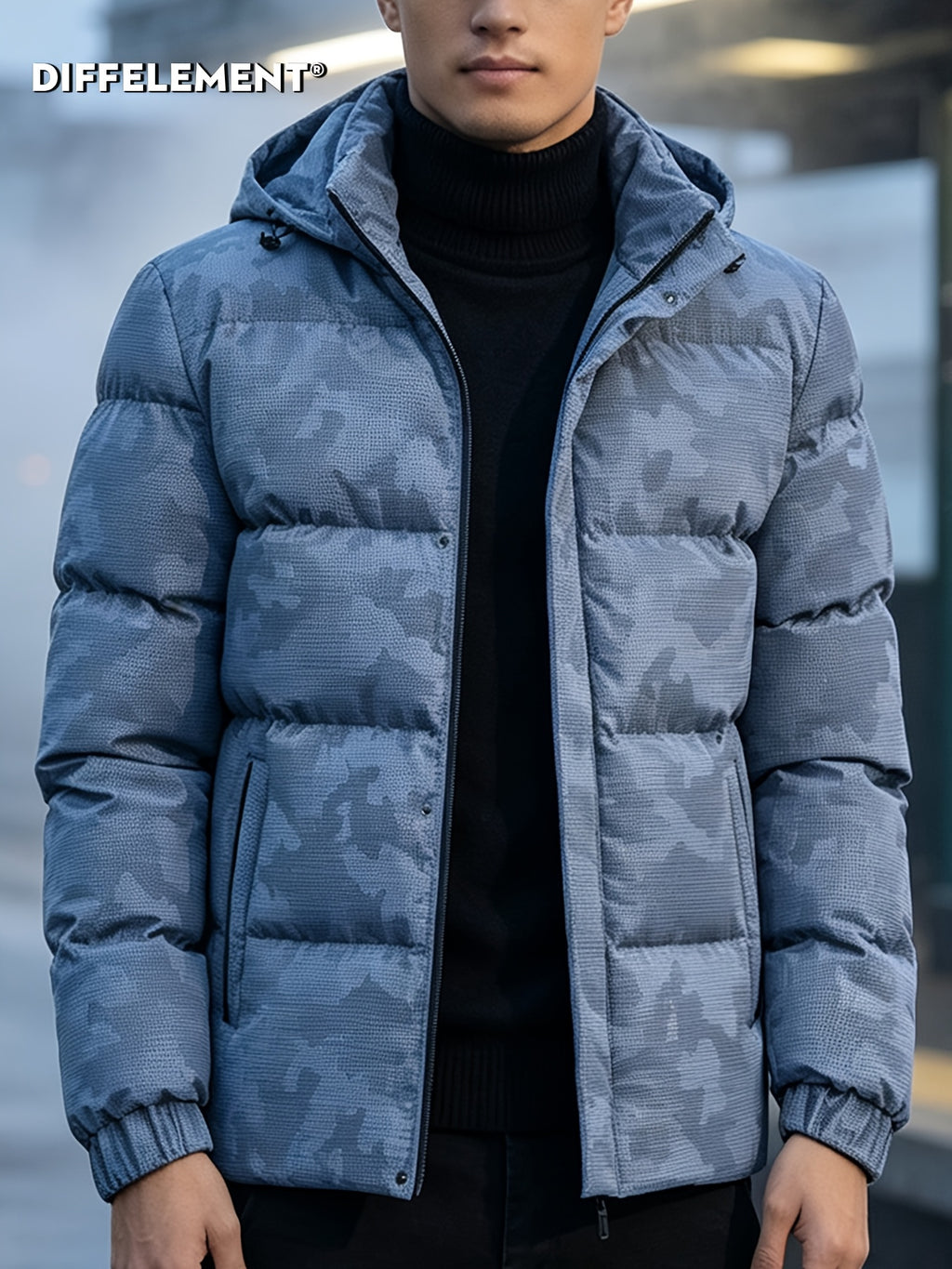 Manteau matelassé pour homme, coupe-vent, à capuche, bleu clair