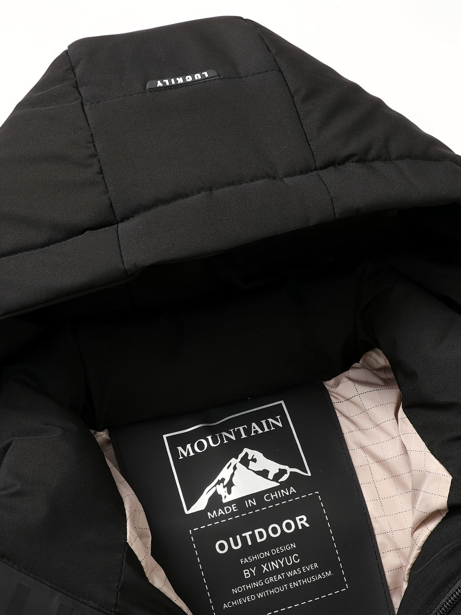 Manteau long, à capuche, noir, détail du vêtement