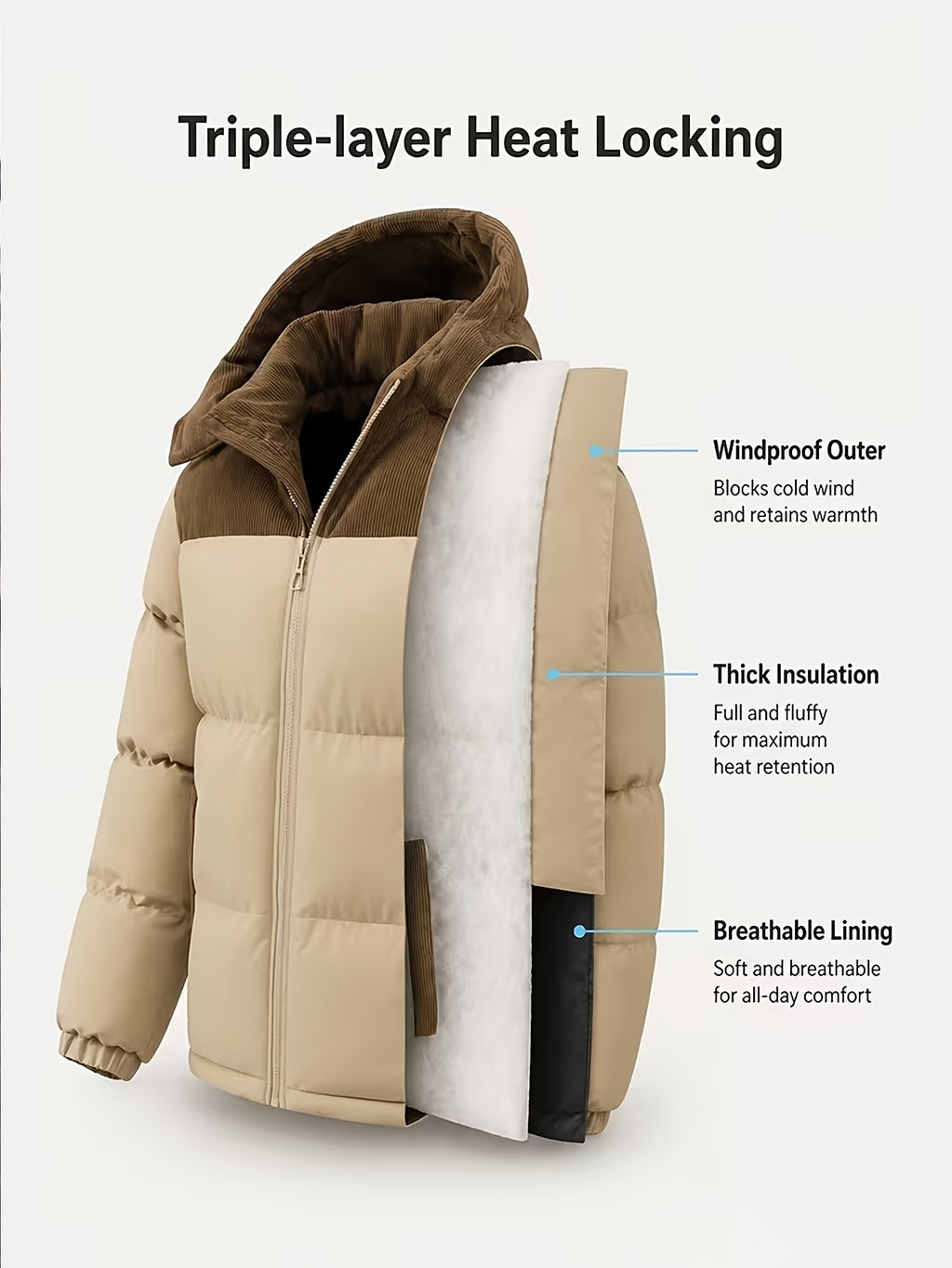 Veste pour homme, coupe-vent, à capuche, kaki