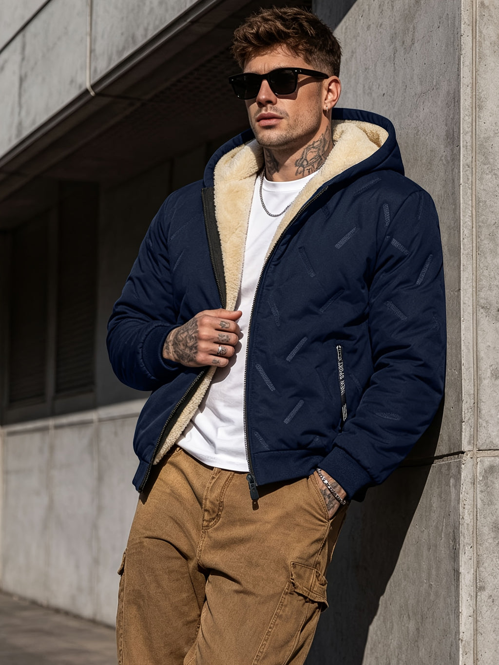 Veste matelassée pour homme, coupe-vent, à capuche, café