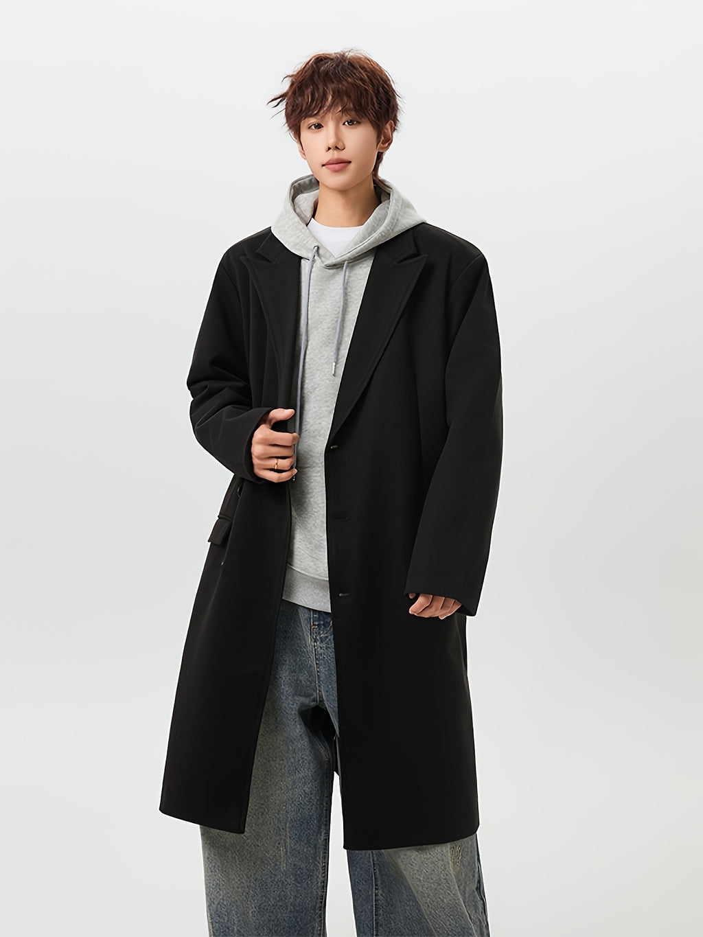 Manteau pour homme, à revers, café
