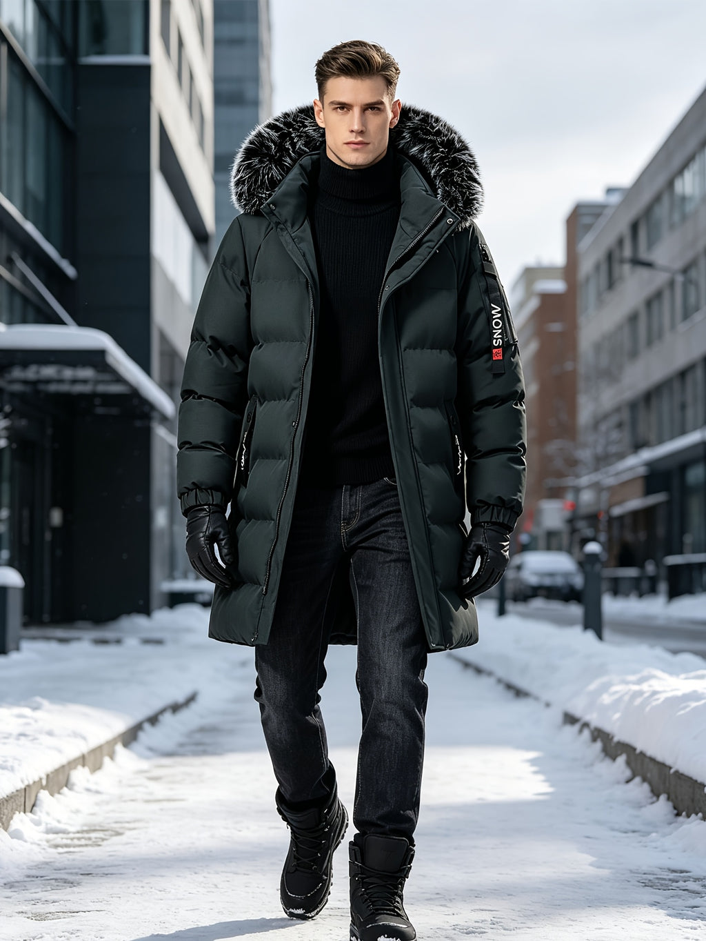 Manteau pour homme, à capuche, vert armée