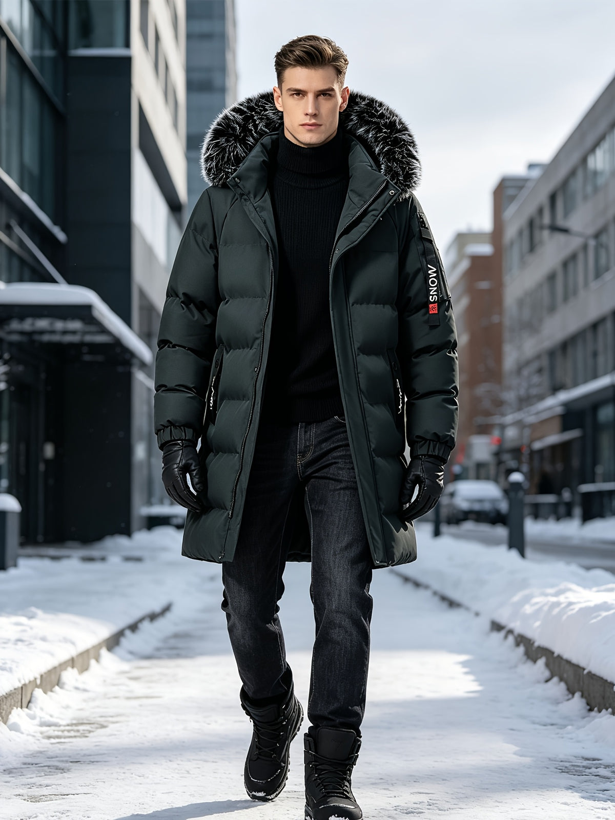 Manteau pour homme, à capuche, vert armée