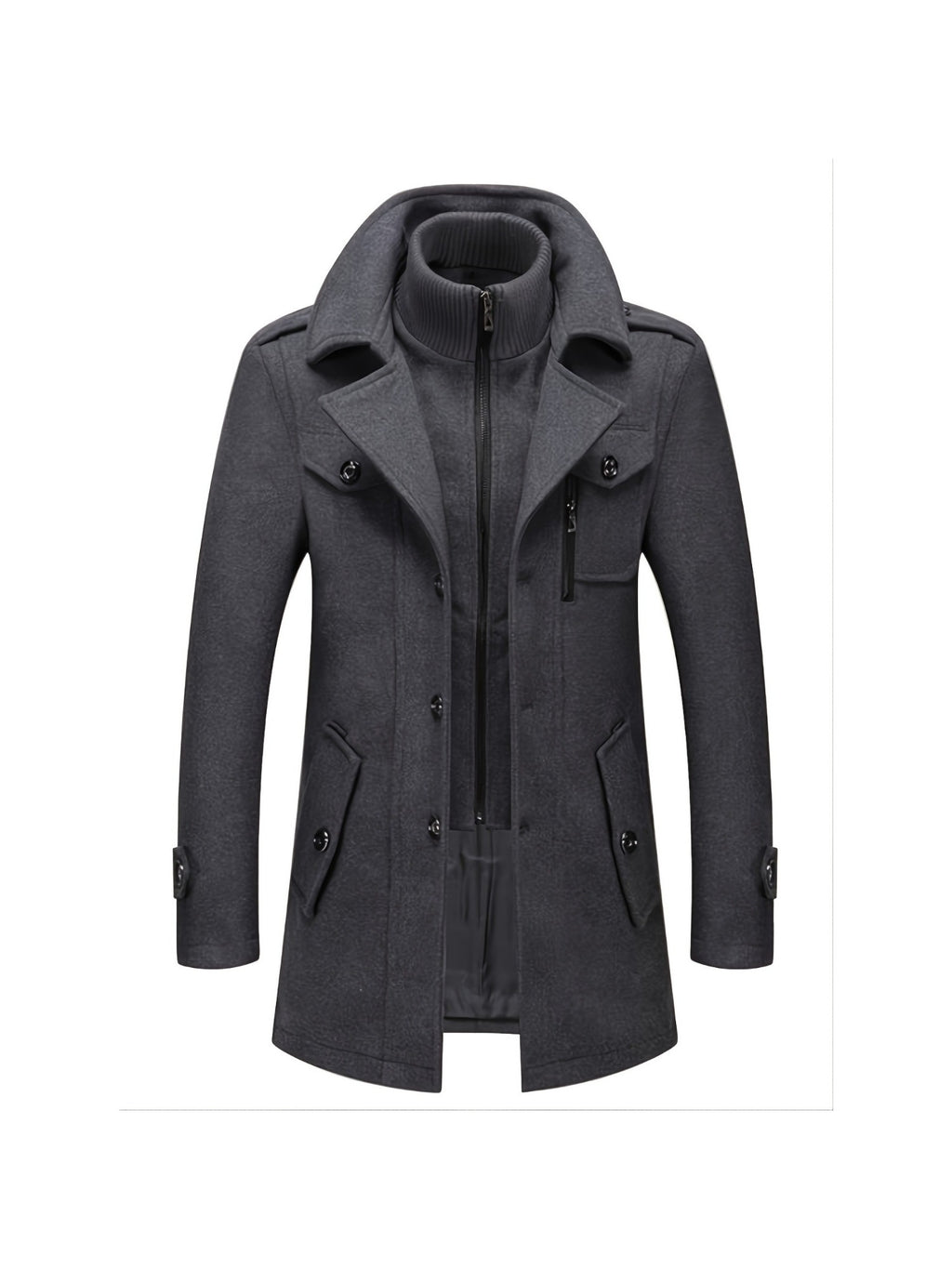 Manteau en laine mi-long, 30 % laine, double col, photo 16