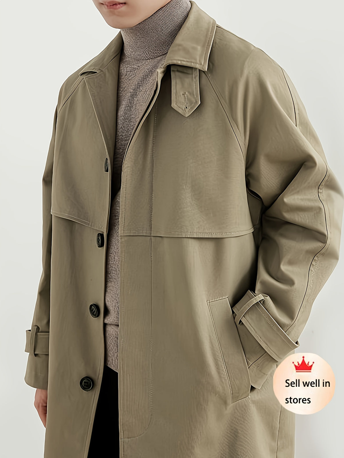 Trench pour homme, à revers, kaki