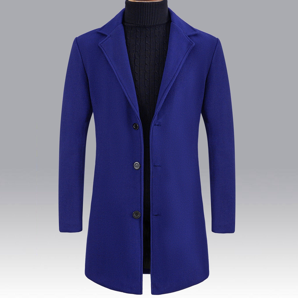Trench long, à revers, gris argenté, coloris bleu royal