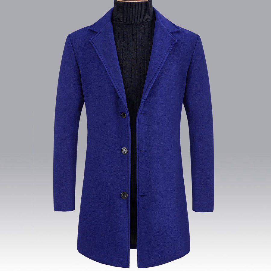 Trench long, à revers, gris argenté, coloris bleu royal