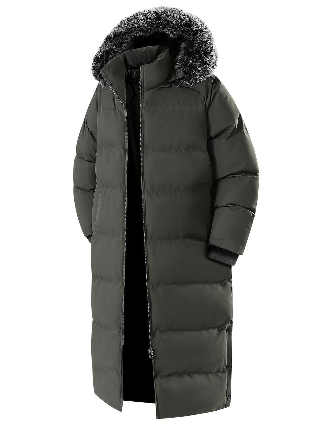Manteau matelassé long pour homme, à capuche