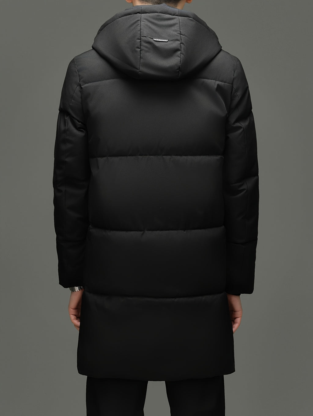 Manteau matelassé long pour homme, à capuche, noir