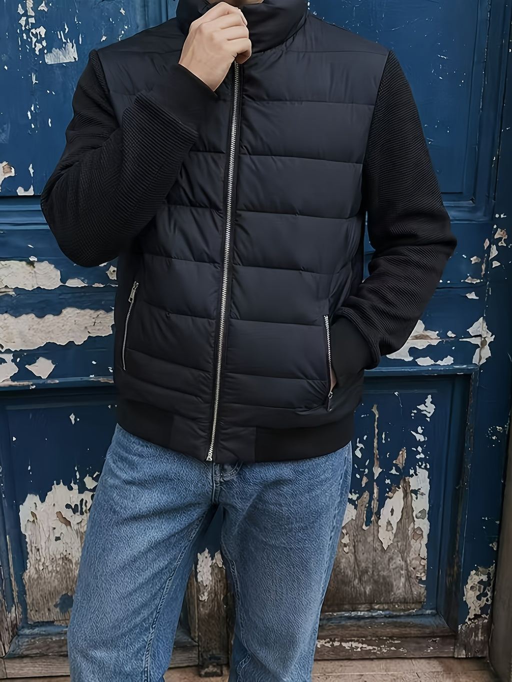 Manteau matelassé pour homme, à col montant