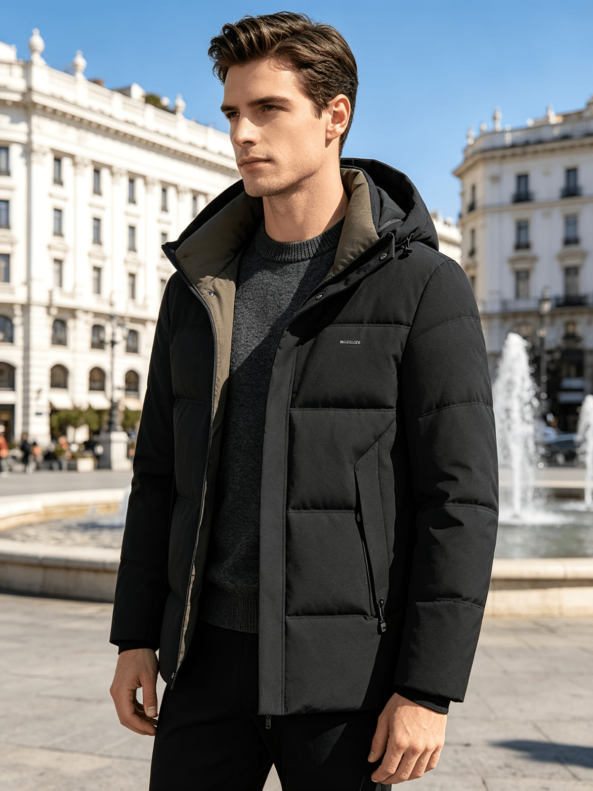Manteau matelassé pour homme, coupe-vent, à revers