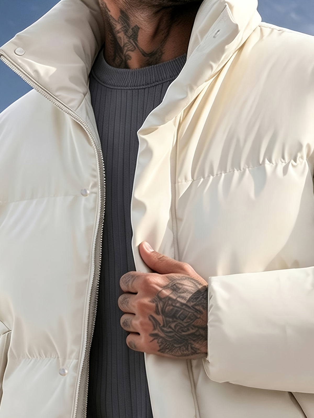 Manteau matelassé pour homme, coupe-vent, à revers, abricot