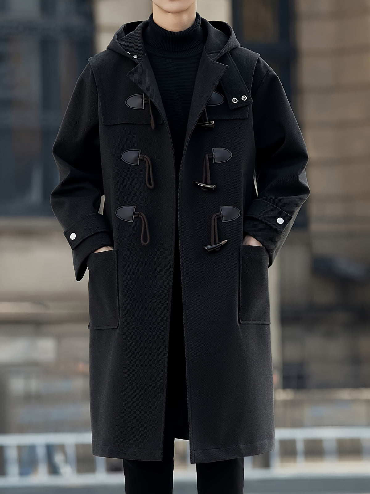 Trench long pour homme, à capuche, café