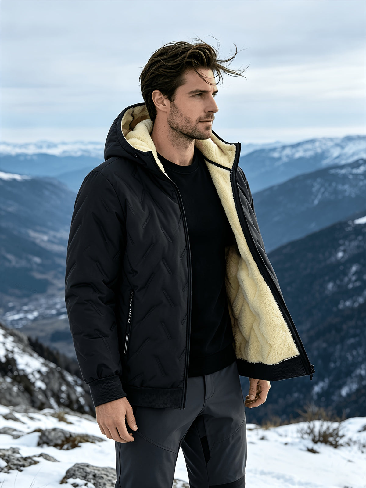 Veste matelassée pour homme, polaire, à capuche, gris