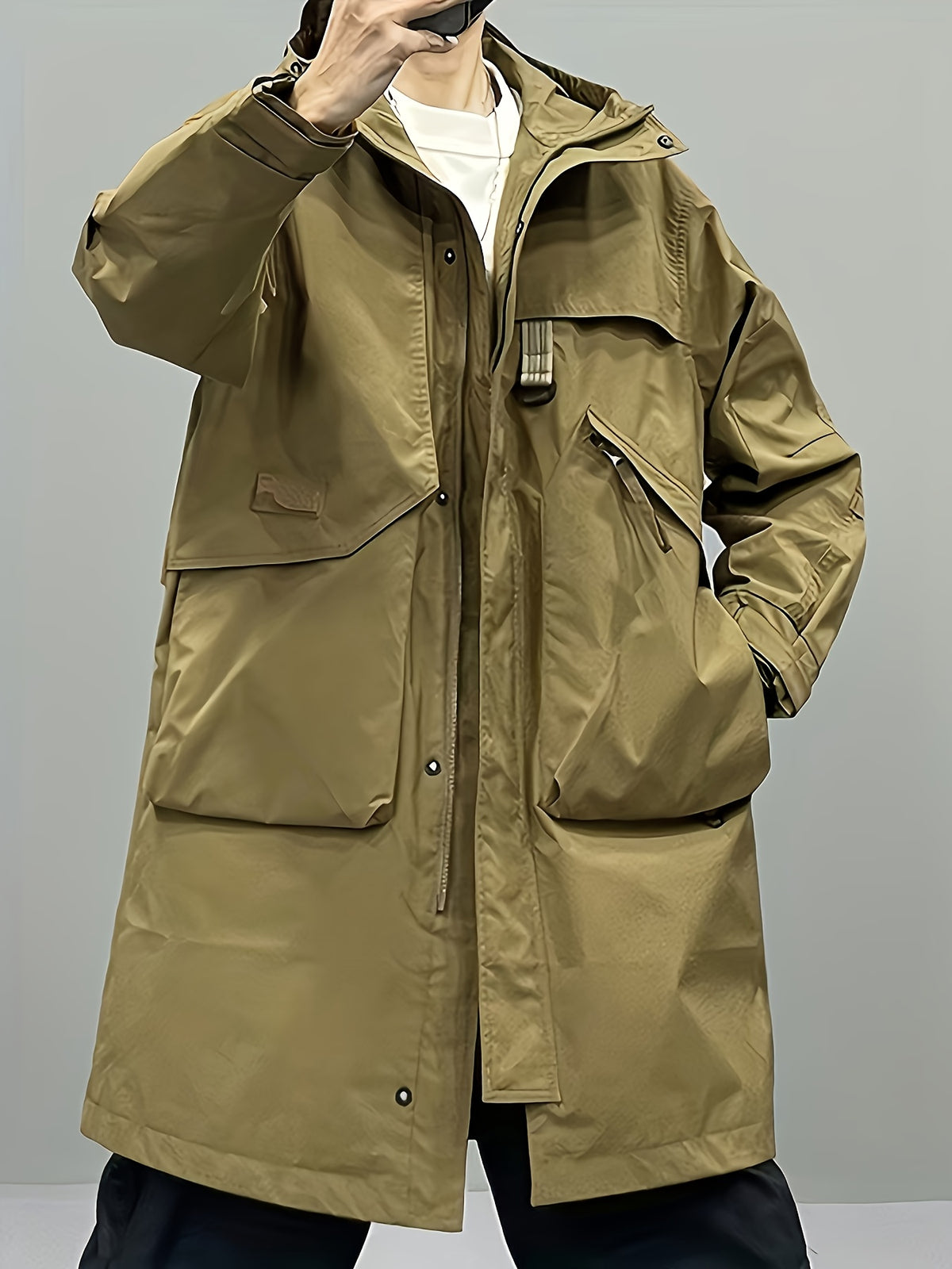 Trench long pour homme, à capuche