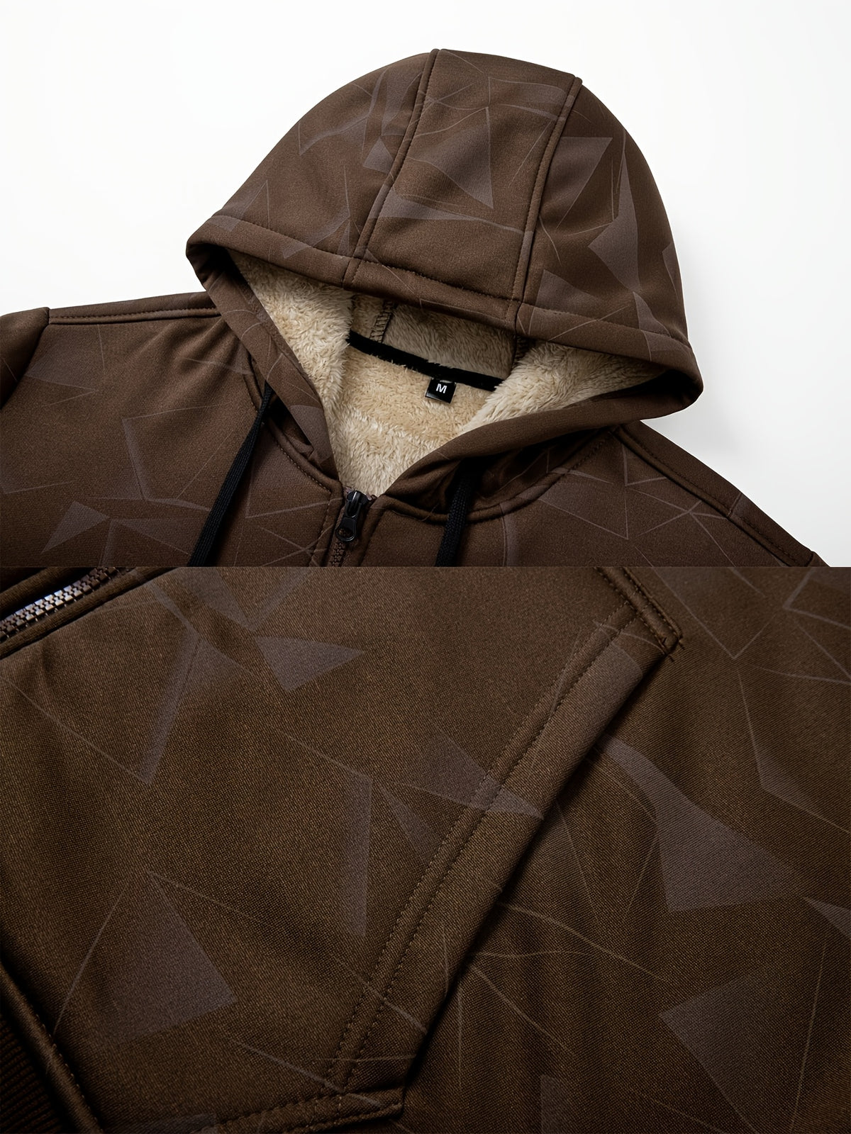 Manteau pour homme, polaire, à capuche, marron foncé