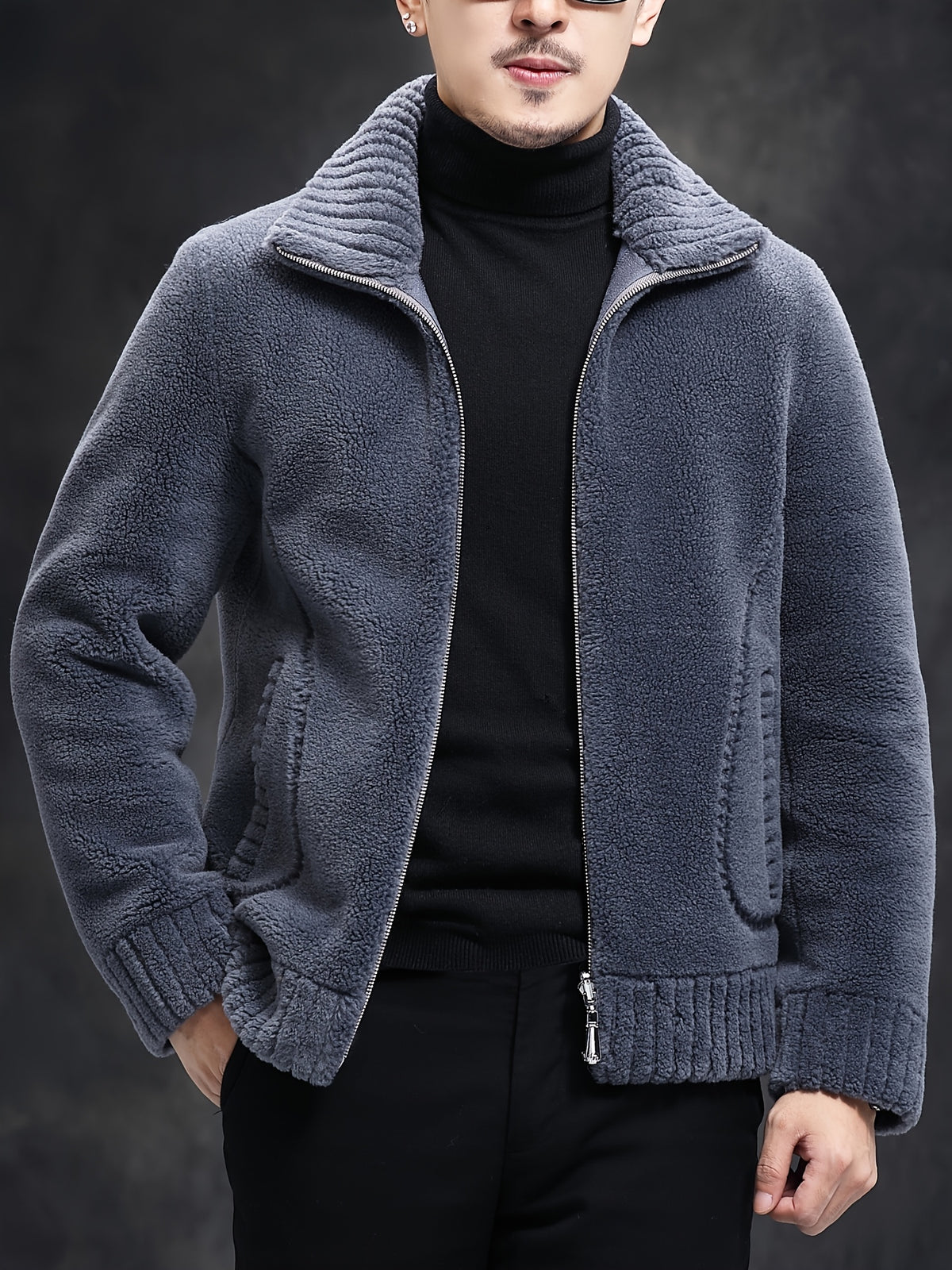 Veste en fausse fourrure pour homme, col montant, cinq coloris