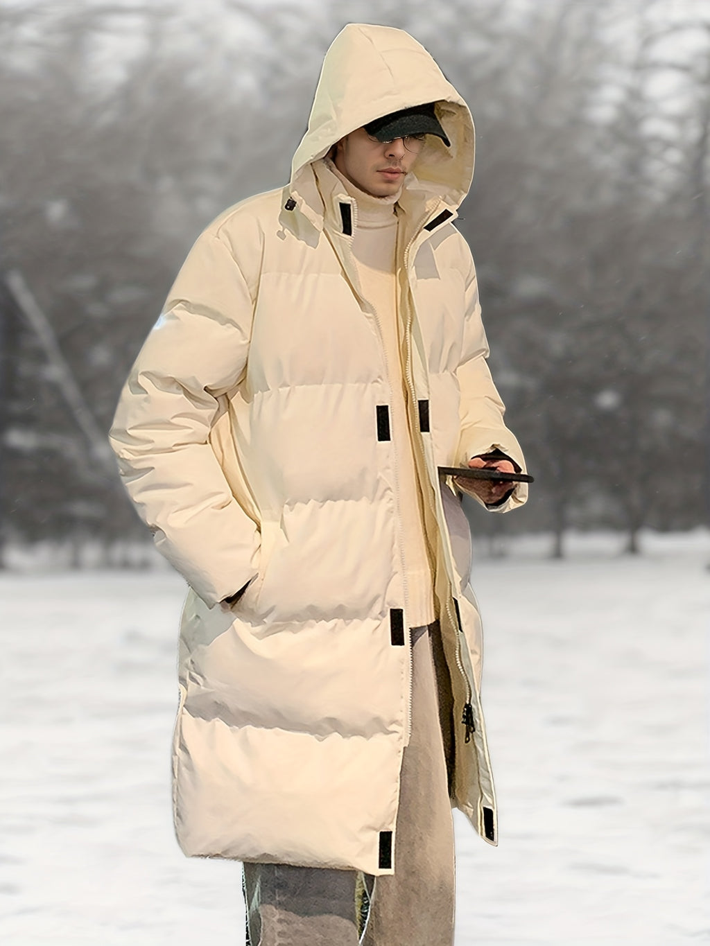 Manteau matelassé pour homme, à capuche, blanc