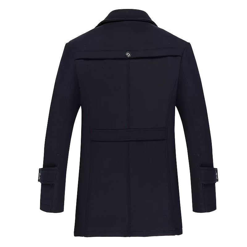 Manteau trench en tweed pour homme, 30 % laine, col écharpe détachable