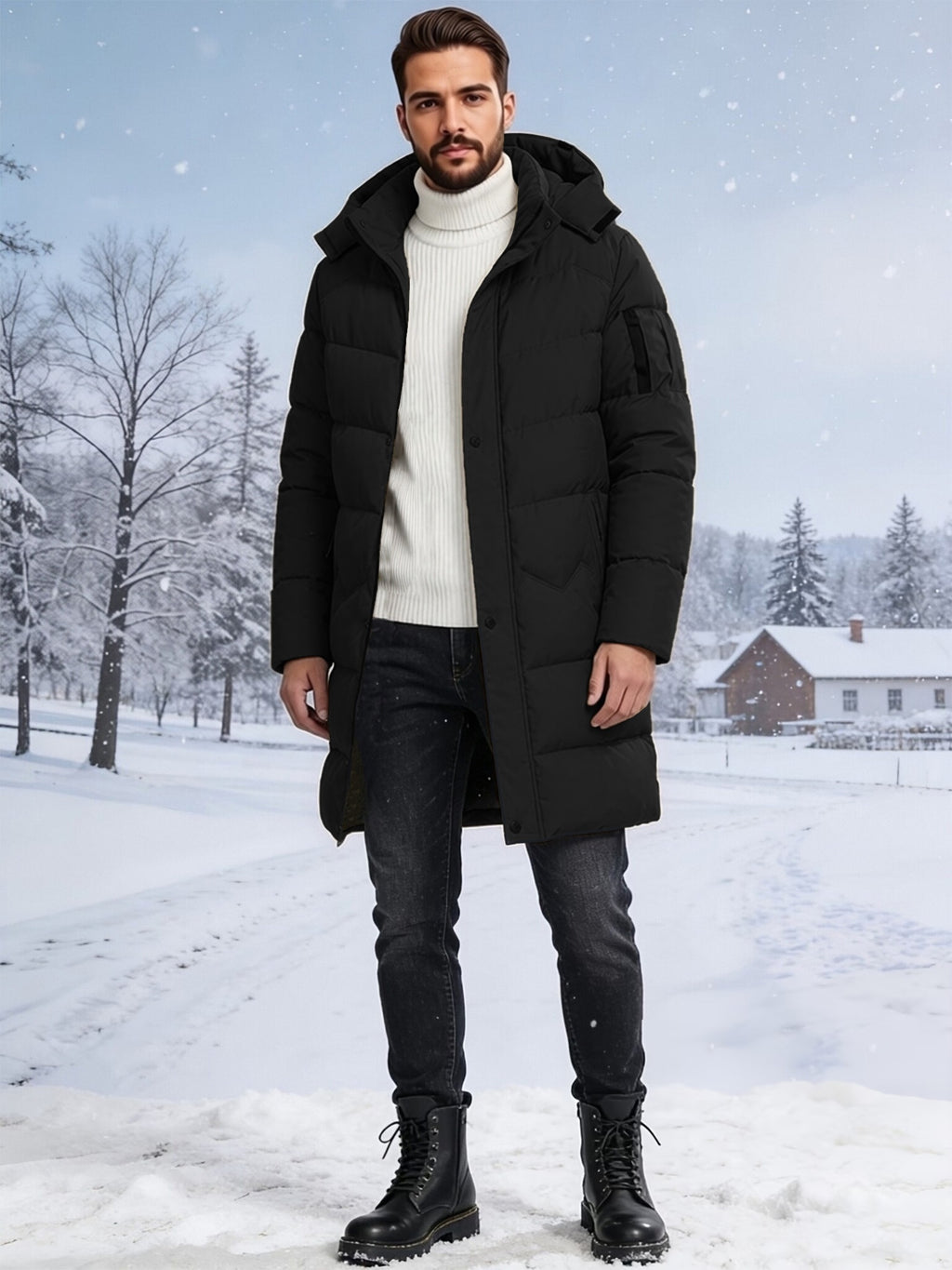 Manteau matelassé pour homme, capuche amovible