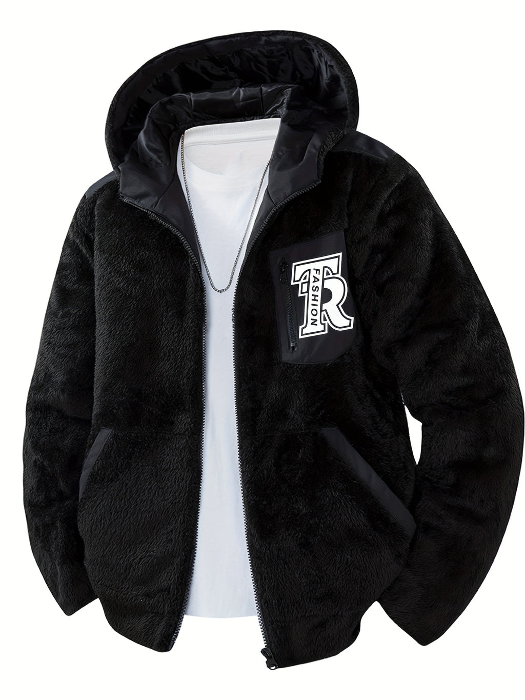 Veste pour homme, polaire, à capuche, brun jaunâtre