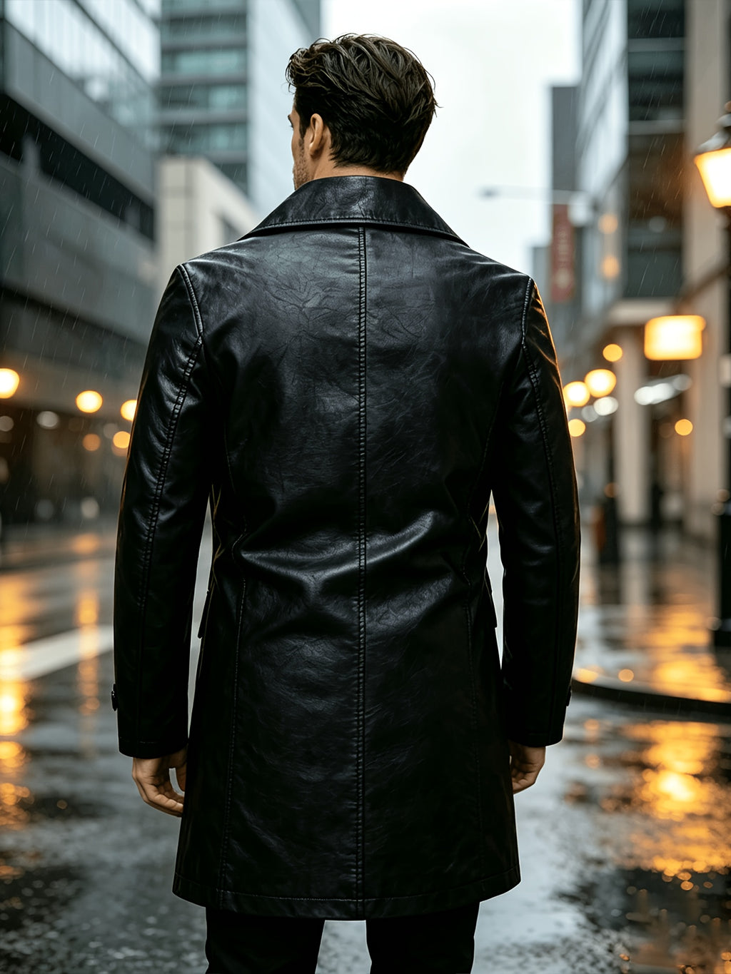 Manteau en cuir PU, à revers, détail du vêtement