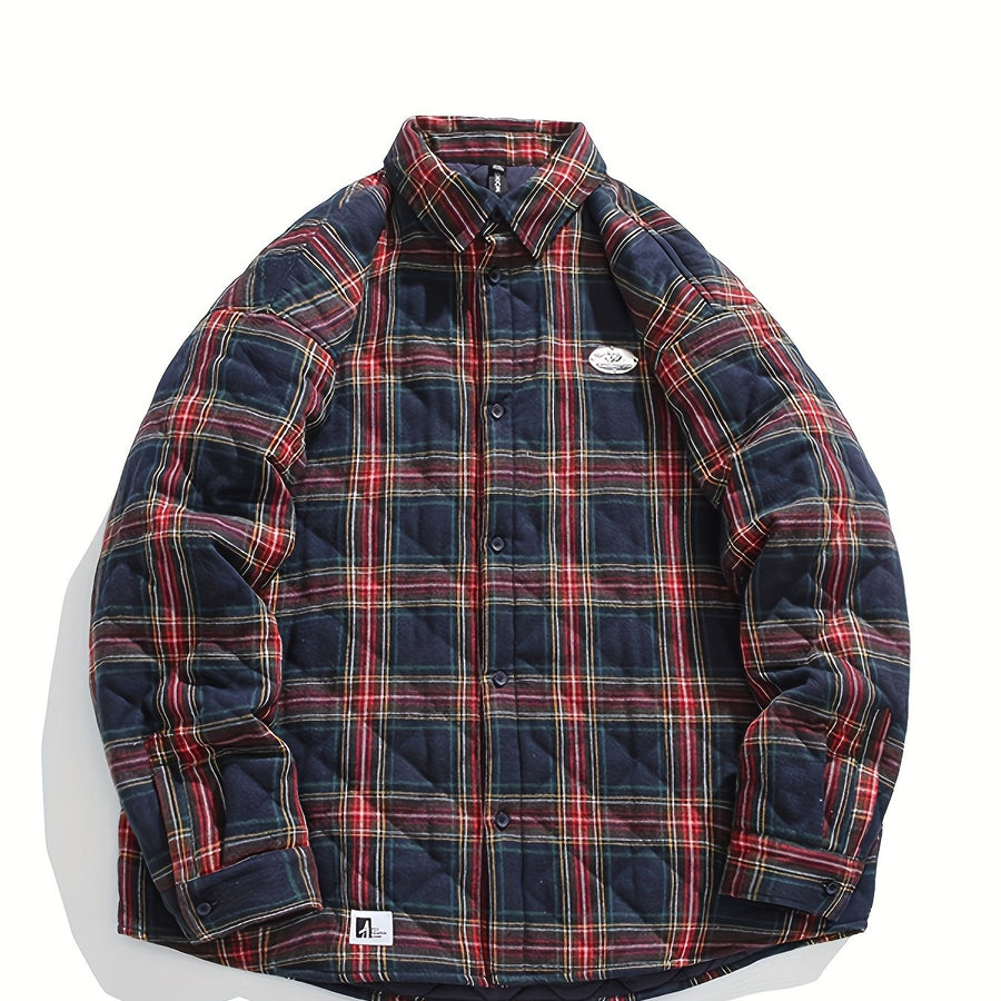 Veste, à carreaux, à revers, coloris bleu marine