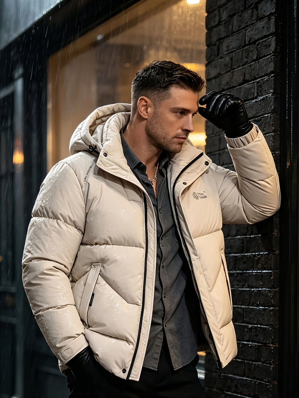 Veste matelassée pour homme, coupe-vent, à capuche, rouge brique